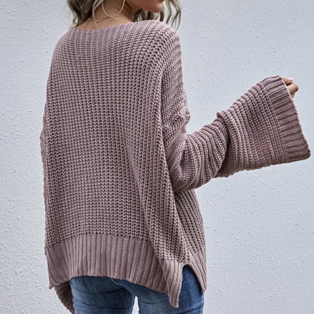 Dusty Pink Off Shoulder Oversized Knit Sweater - Picture 2 of 7